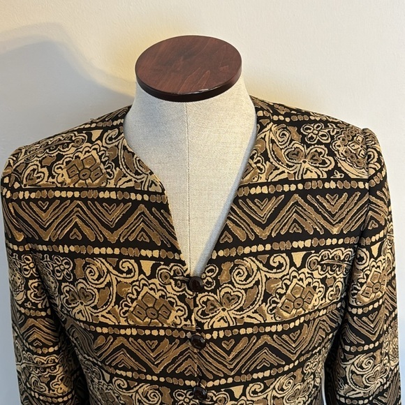 KASPER A.S.L Petite Brown Print Vintage Button Up Blazer - Size 10 Petite - Picture 5 of 9